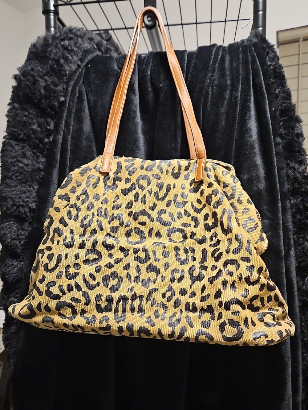 Leopard Print Tote Bag with Tan Handles
